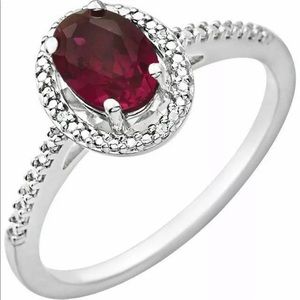 Ruby And Diamond Halo Ring Sterling Silver